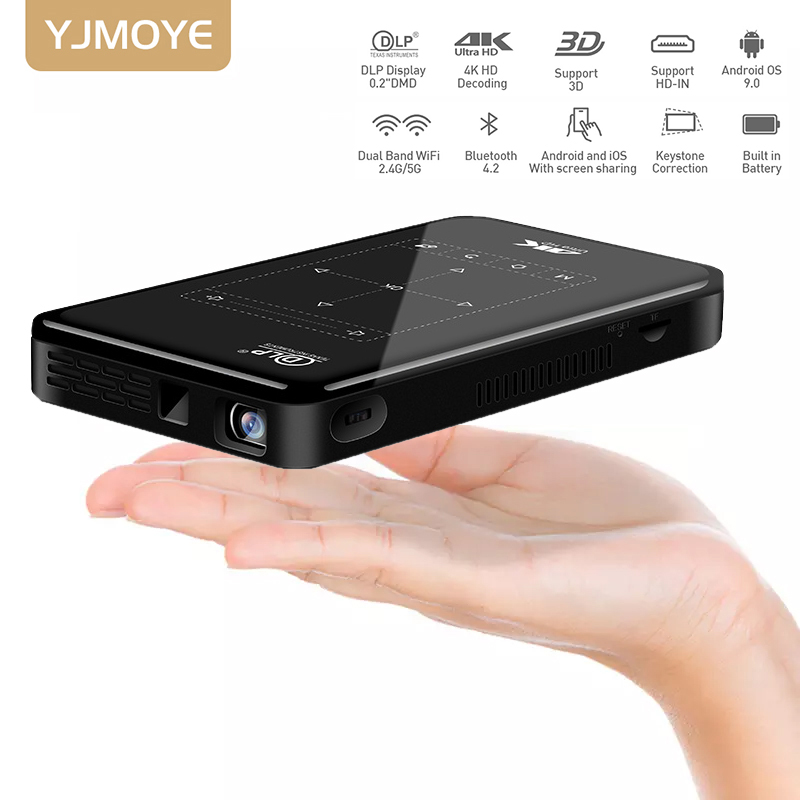 YJMOYE Portable Digital Projector P09-ll Mini 4K1080P Bluetooth Smart WiFi Wireless Charged Projectors for Home or Outdoor Theater, Entertainment