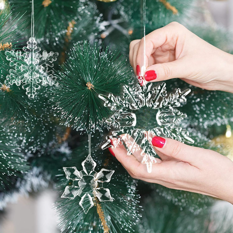 10pcs Christmas Transparent Acrylic Crystal Snowflake Christmas Tree Pendant Decoration New Year Decor Ornament
