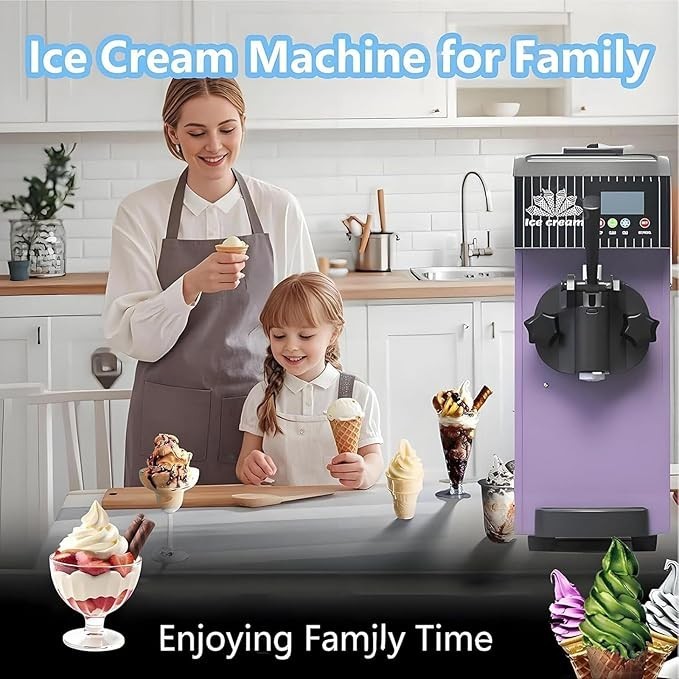 Ice Cream Maker Machine for Home, Soft Serve Ice Cream Machine 4-5 kg/H Single Flavor Ice Cream Maker,Auto Clean Soft Serve Machine for Restaurants Snack Bar Orange