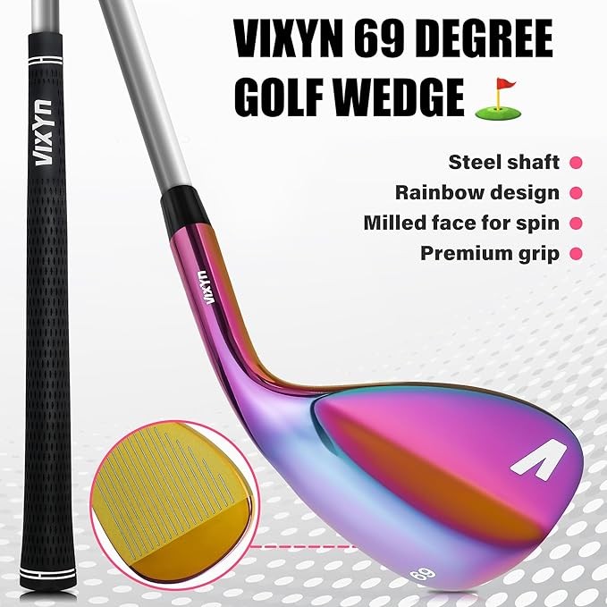VIXYN 69 Degree Wedge for Golf - Lob Wedge with Milled Face for More Spin - Golf Clubs Sand Wedge for Golfers (Rainbow 69)