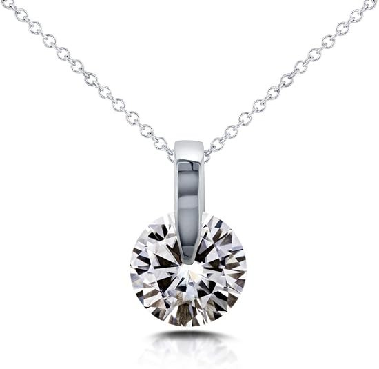 Kobelli Floating Round Diamond Solitaire Necklace 1 CTW in 14k White Gold